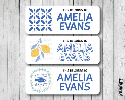 Medeterranean Coastal Name Labels . Personalized Belonging Labels - Scrap Bits