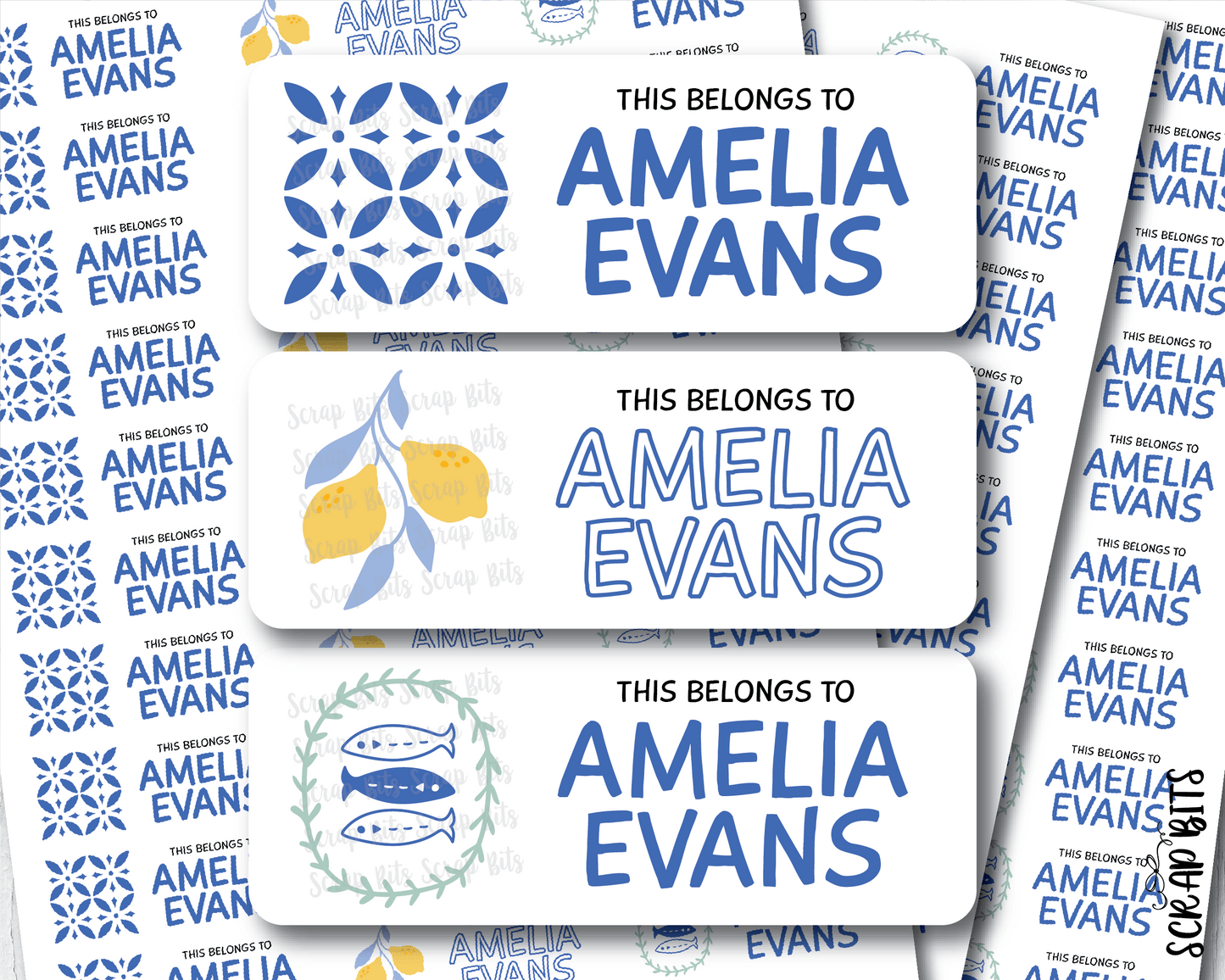 Medeterranean Coastal Name Labels . Personalized Belonging Labels - Scrap Bits