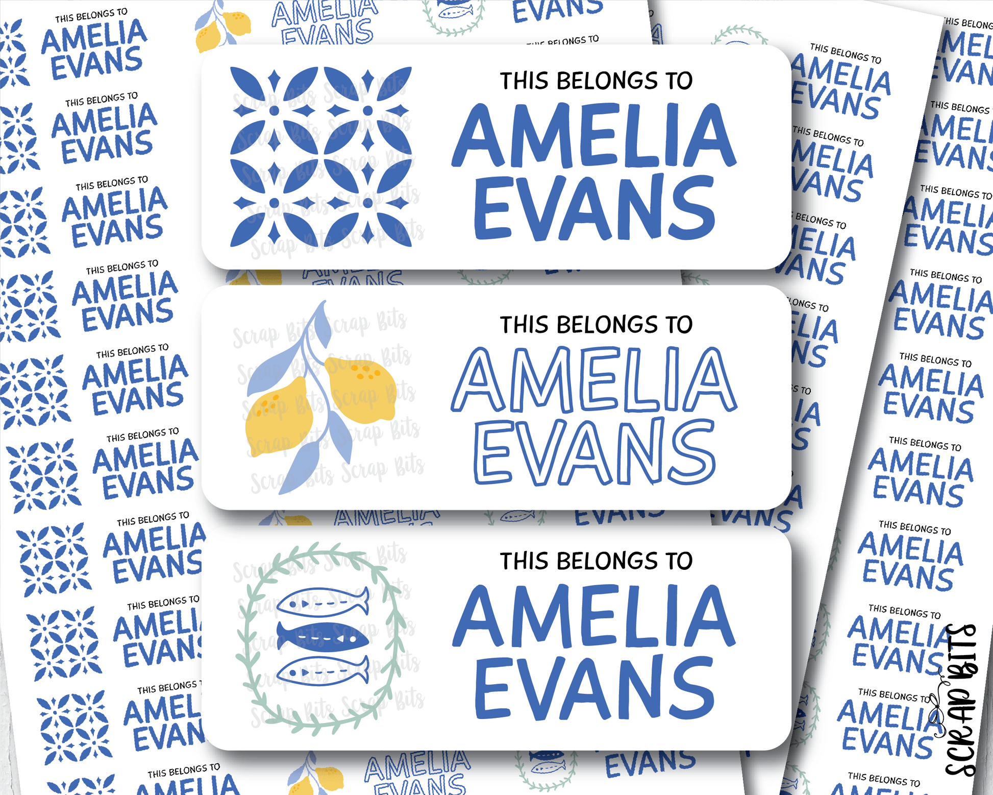 Medeterranean Coastal Name Labels . Personalized Belonging Labels - Scrap Bits