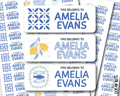 Medeterranean Coastal Name Labels . Personalized Belonging Labels - Scrap Bits