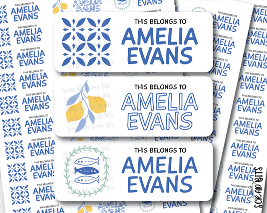 Medeterranean Coastal Name Labels . Personalized Belonging Labels - Scrap Bits