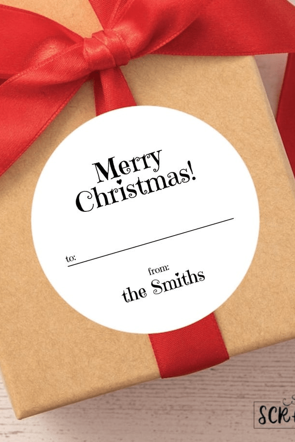 Merry Christmas Gift Labels, Minimal Curly Lettering, Personalized Christmas Stickers or Tags - Scrap Bits