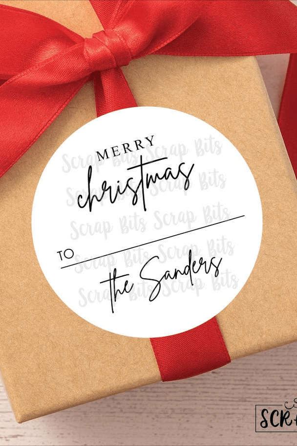 Merry Christmas Gift Labels, Minimal Family Signature Script, Personalized Christmas Stickers or Tags - Scrap Bits
