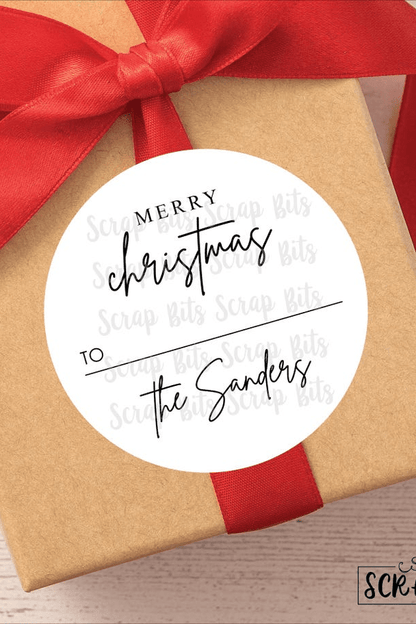 Merry Christmas Gift Labels, Minimal Family Signature Script, Personalized Christmas Stickers or Tags - Scrap Bits