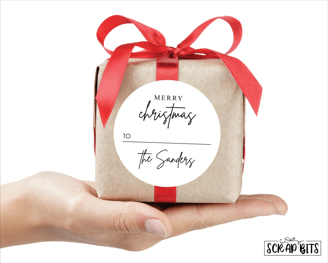 Merry Christmas Gift Labels, Minimal Family Signature Script, Personalized Christmas Stickers or Tags - Scrap Bits