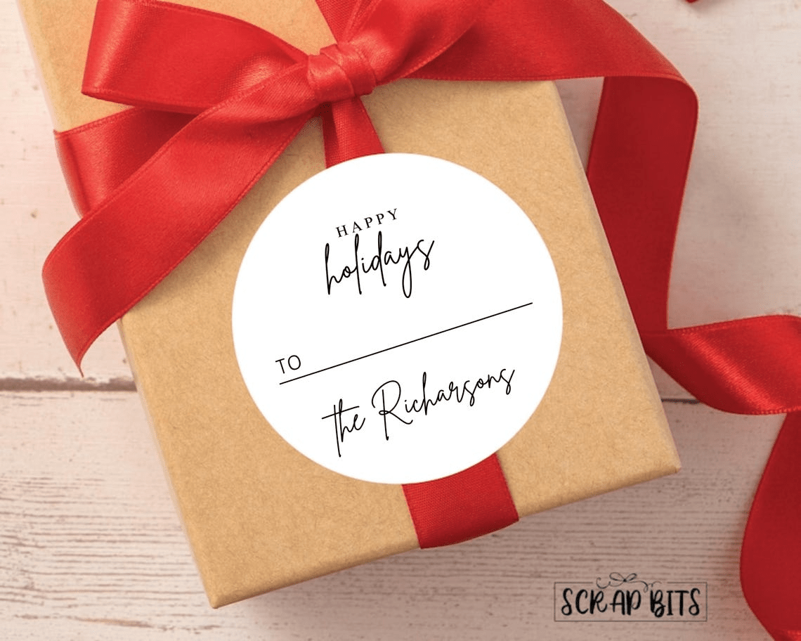 Merry Christmas Gift Labels, Minimal Family Signature Script, Personalized Christmas Stickers or Tags - Scrap Bits
