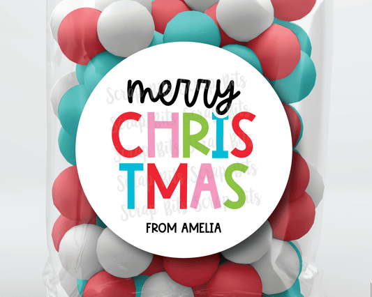 Merry Christmas Playful Lettering, Personalized Christmas Gift Stickers or Tags - Scrap Bits