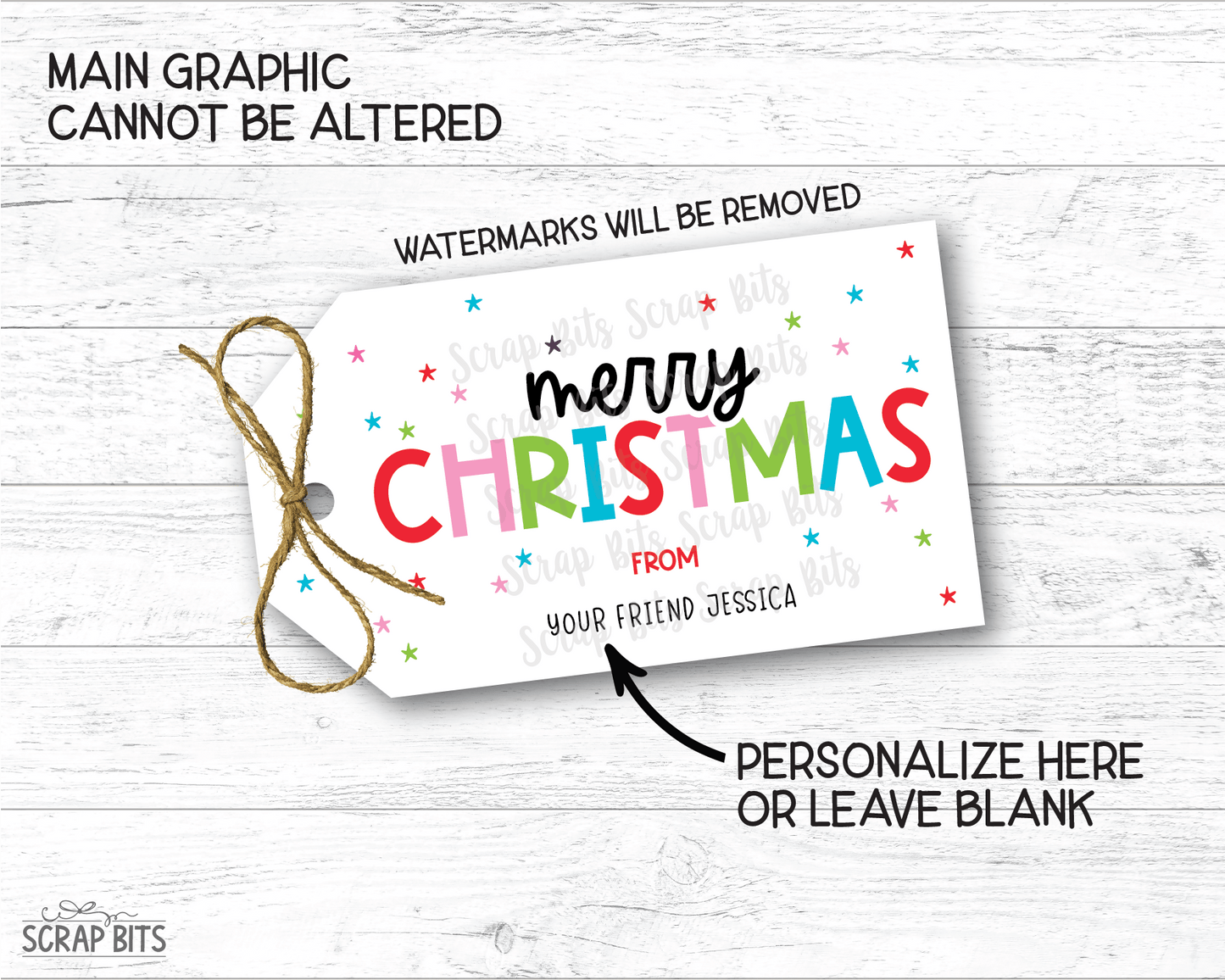 Merry Christmas Playful Lettering, Personalized Christmas Gift Tags - Scrap Bits