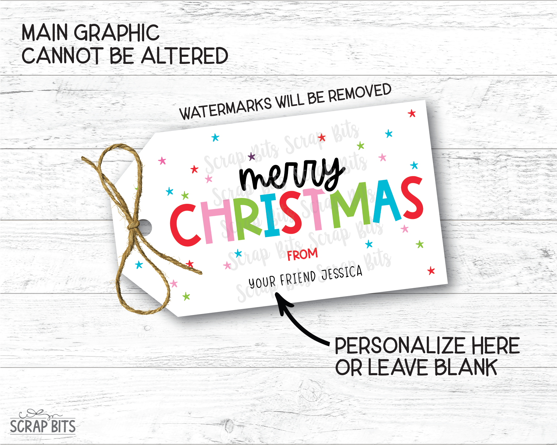 Merry Christmas Playful Lettering, Personalized Christmas Gift Tags - Scrap Bits