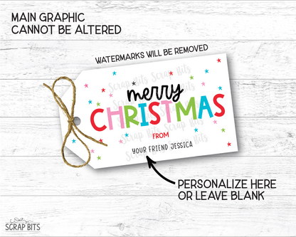 Merry Christmas Playful Lettering, Personalized Christmas Gift Tags - Scrap Bits