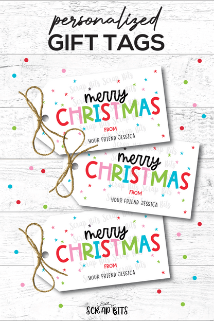 Merry Christmas Playful Lettering, Personalized Christmas Gift Tags - Scrap Bits