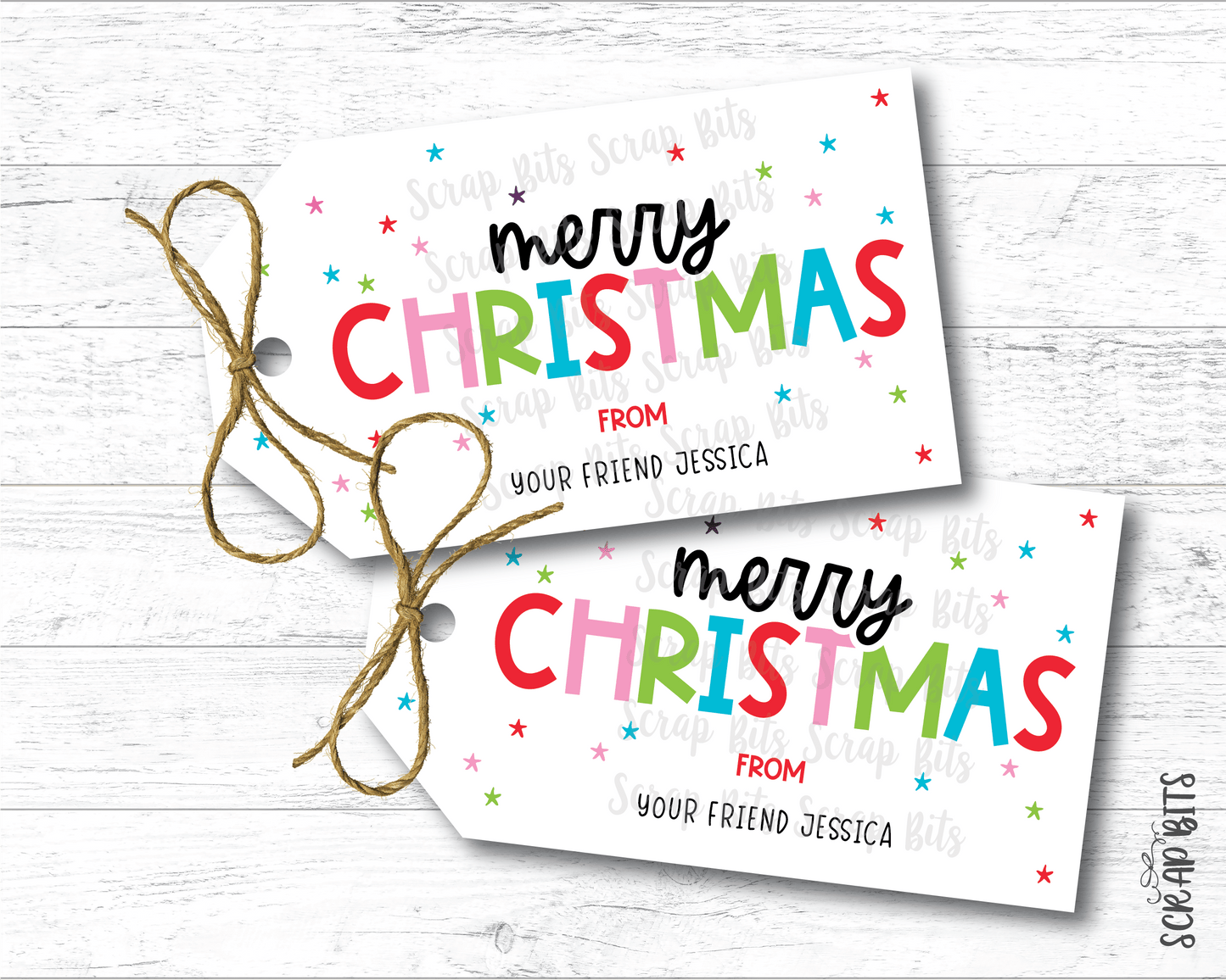 Merry Christmas Playful Lettering, Personalized Christmas Gift Tags - Scrap Bits