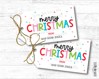Merry Christmas Playful Lettering, Personalized Christmas Gift Tags - Scrap Bits
