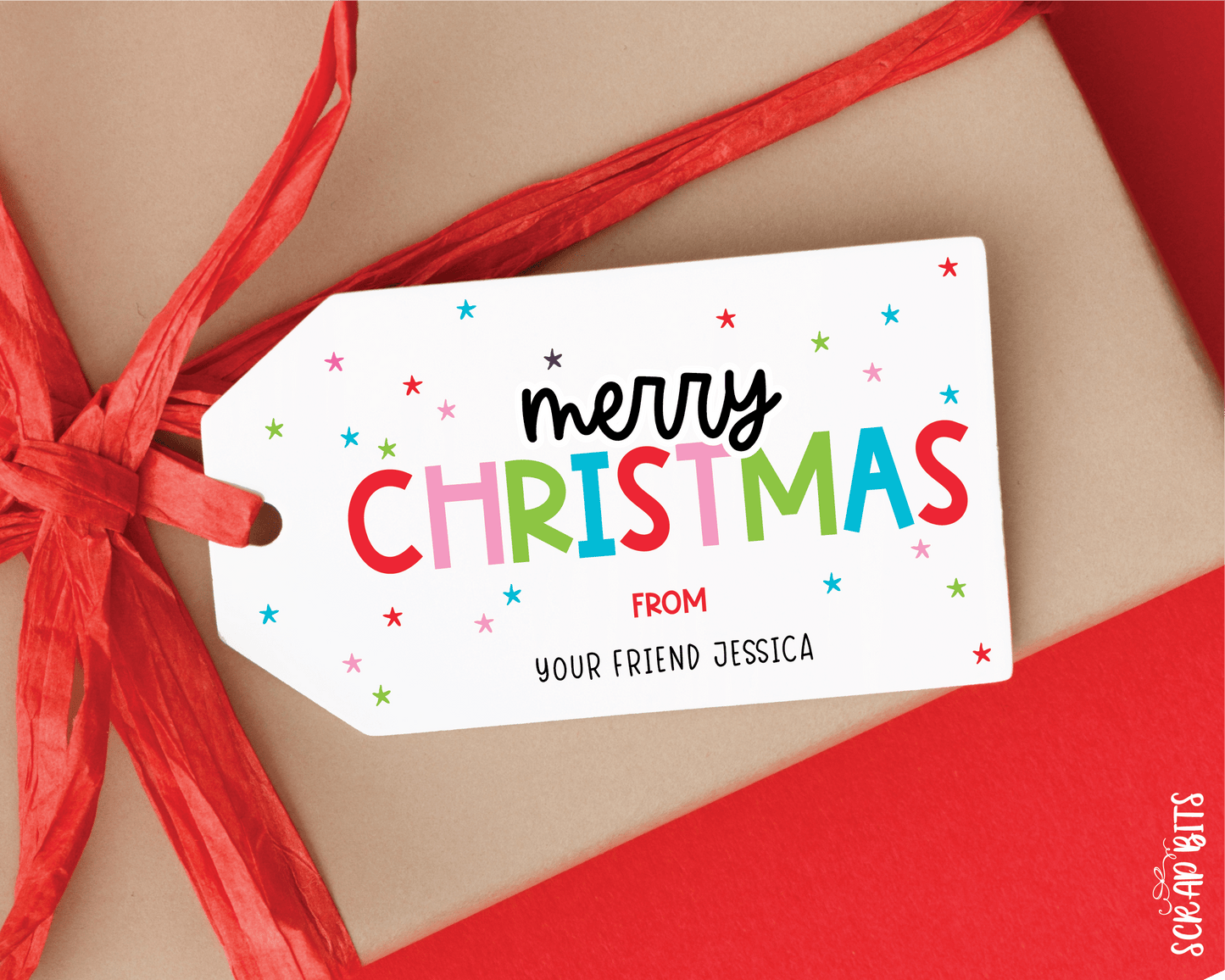 Merry Christmas Playful Lettering, Personalized Christmas Gift Tags - Scrap Bits