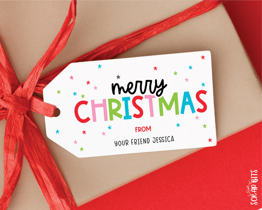 Merry Christmas Playful Lettering, Personalized Christmas Gift Tags - Scrap Bits