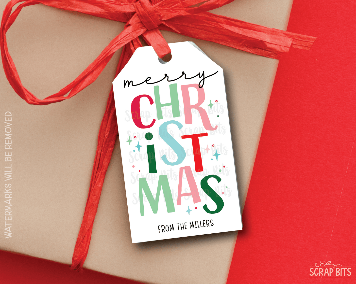 Merry Christmas Stacked, Personalized Christmas Gift Tags - Scrap Bits