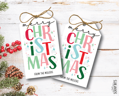 Merry Christmas Stacked, Personalized Christmas Gift Tags - Scrap Bits