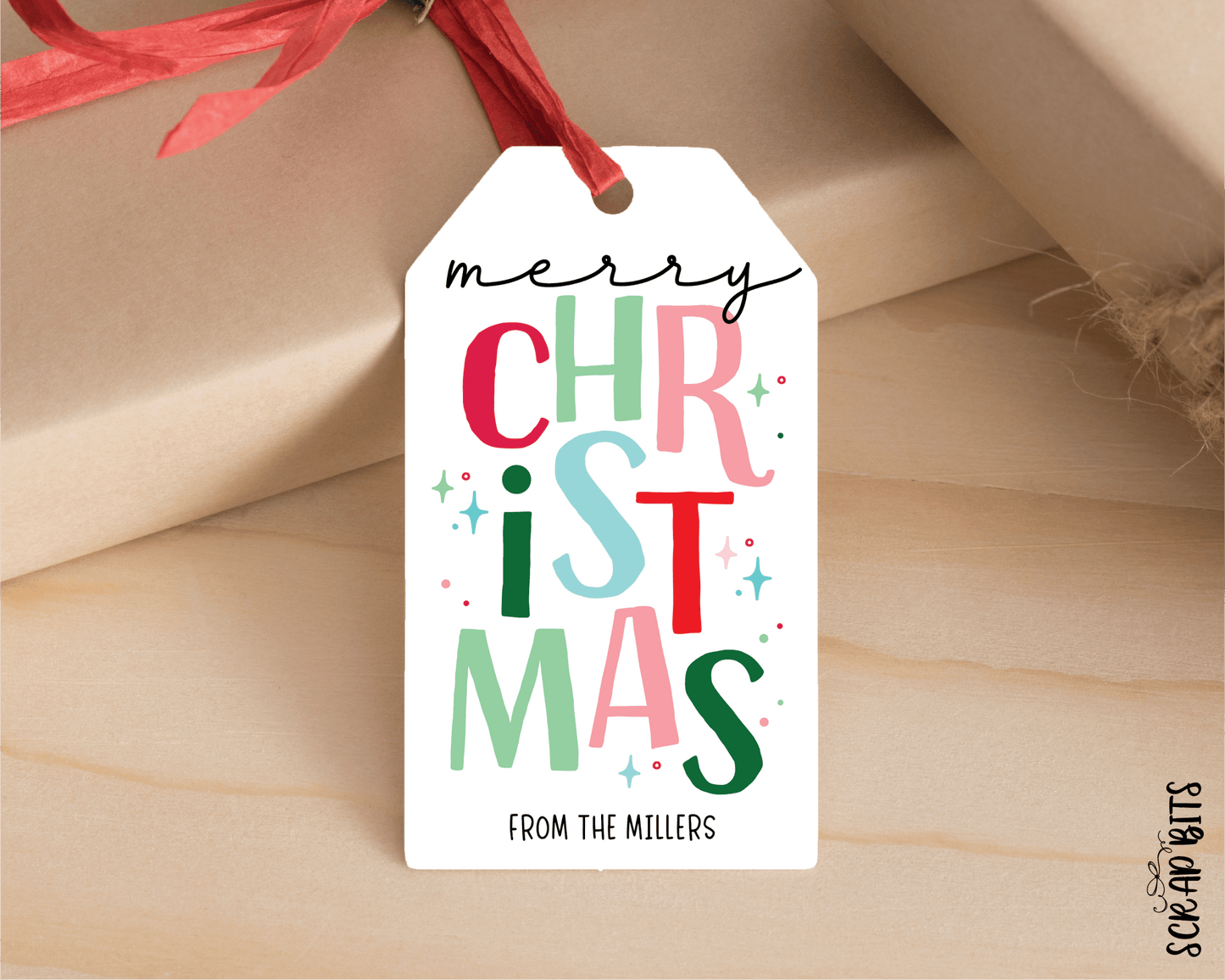 Merry Christmas Stacked, Personalized Christmas Gift Tags - Scrap Bits