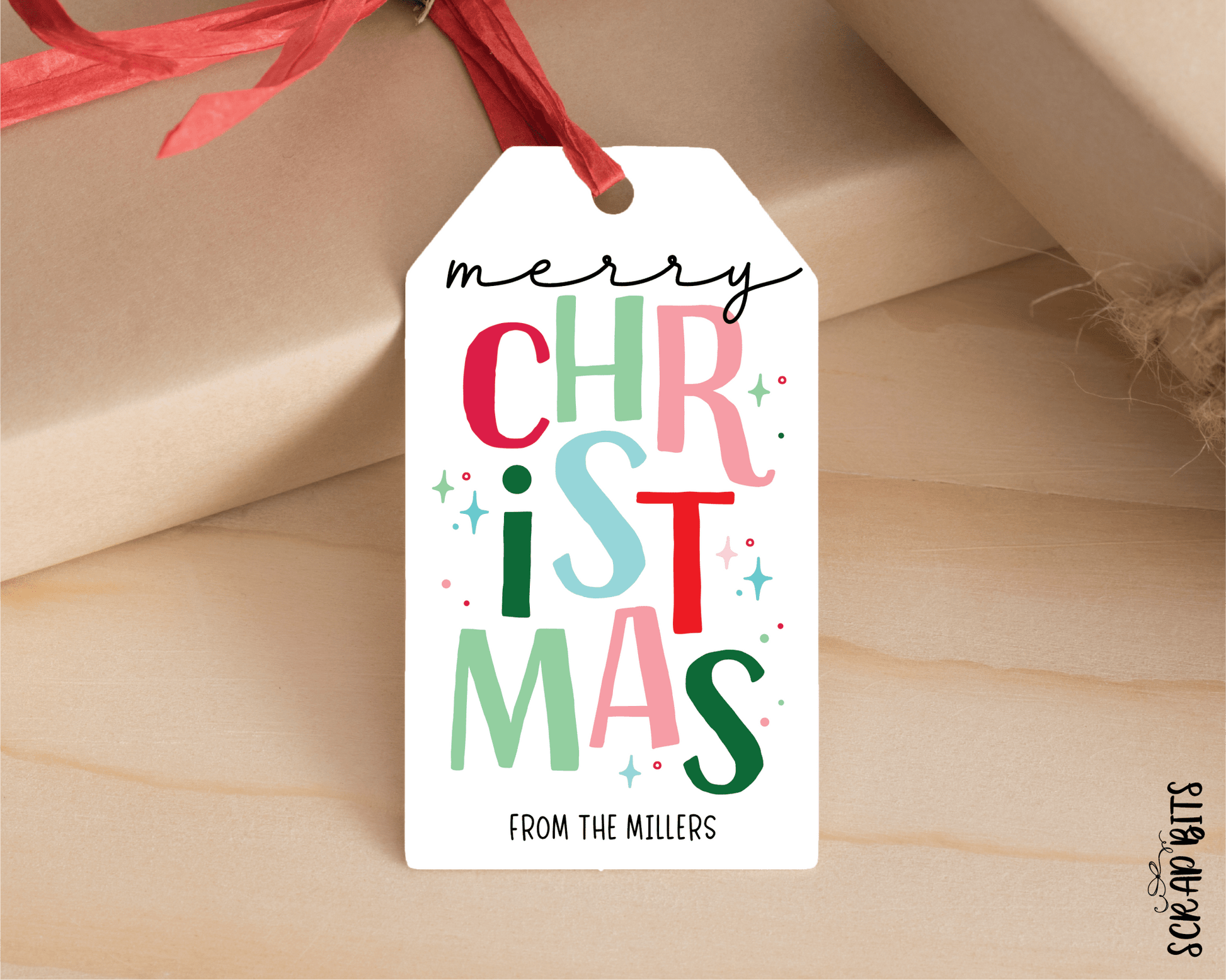 Merry Christmas Stacked, Personalized Christmas Gift Tags - Scrap Bits