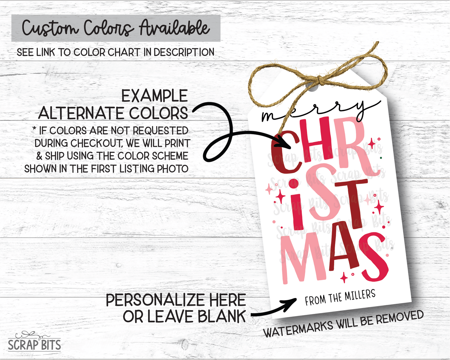 Merry Christmas Stacked, Personalized Christmas Gift Tags - Scrap Bits