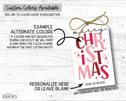 Merry Christmas Stacked, Personalized Christmas Gift Tags - Scrap Bits
