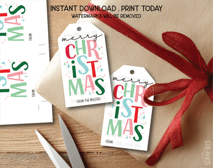 Merry Christmas Stacked, Printable Christmas Gift Tags, Instant Download - Scrap Bits