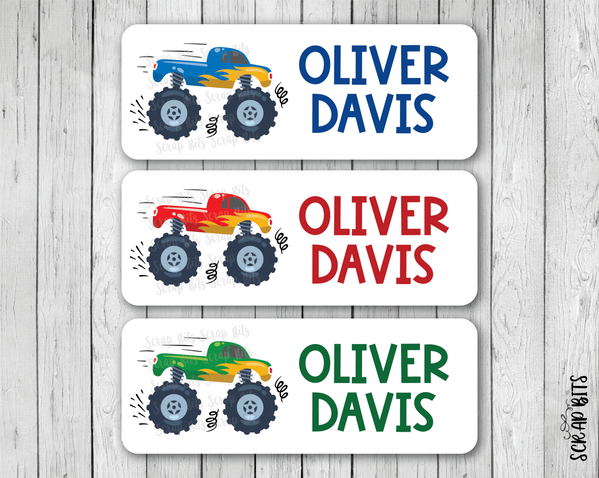 Monster Truck Name Labels . Personalized Belonging Labels - Scrap Bits