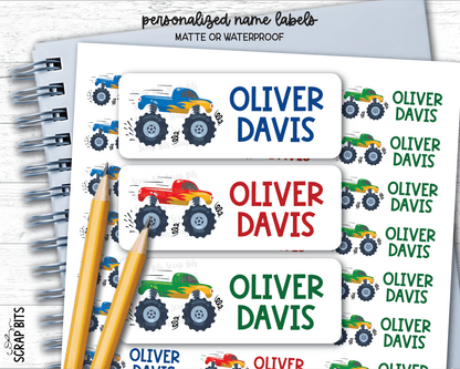 Monster Truck Name Labels . Personalized Belonging Labels - Scrap Bits