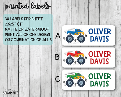 Monster Truck Name Labels . Personalized Belonging Labels - Scrap Bits