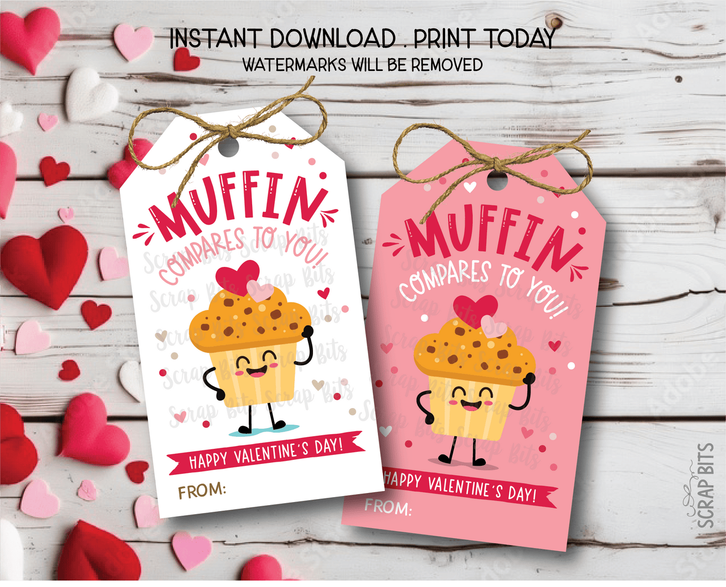 Muffin Valentine Tags, Muffin Compares To You, Printable Appreciation Tags, Instant Download - Scrap Bits