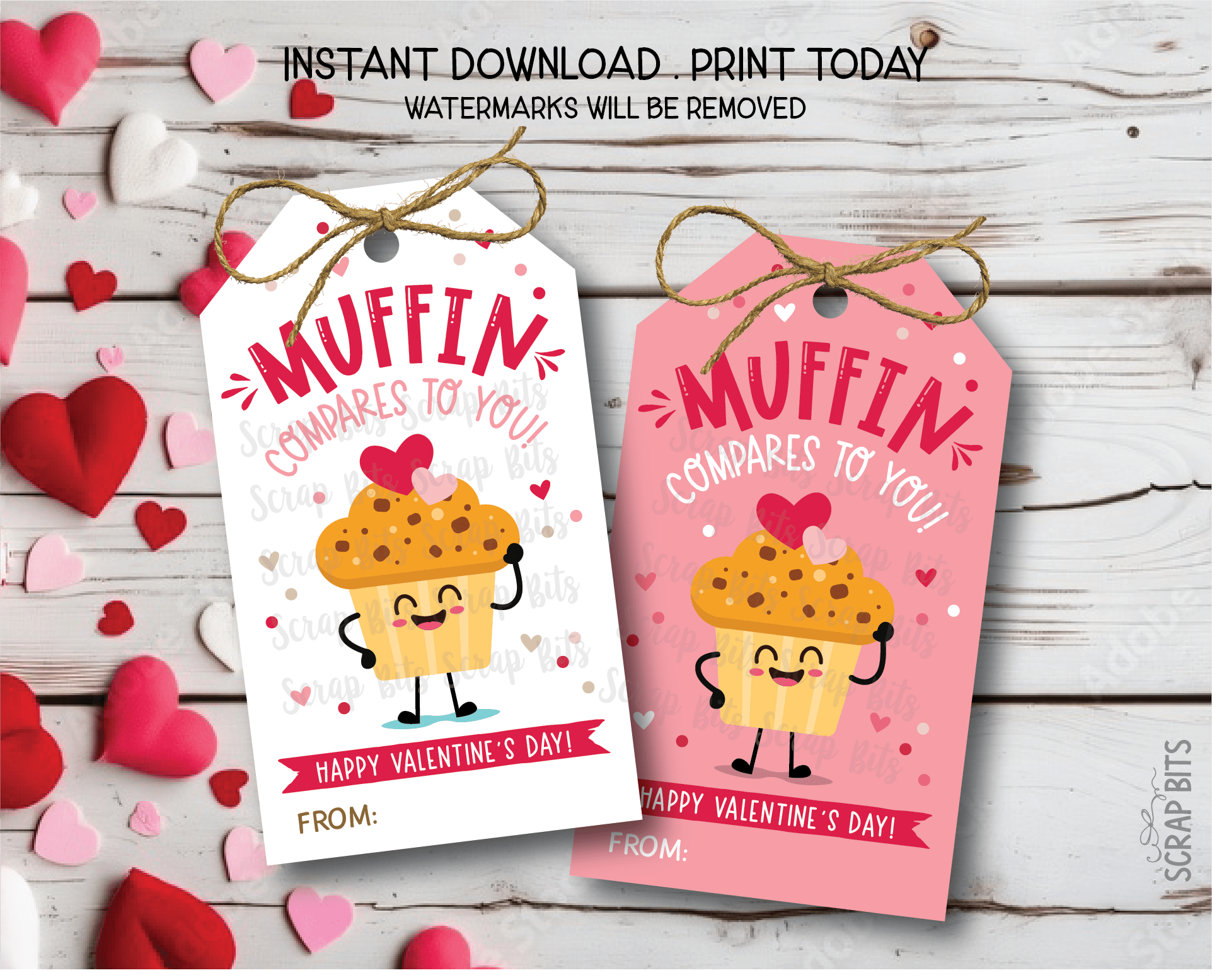 Muffin Valentine Tags, Muffin Compares To You, Printable Appreciation Tags, Instant Download - Scrap Bits