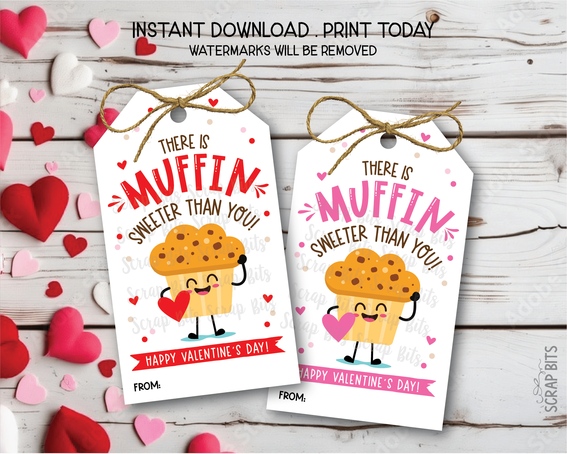 Muffin Valentine Tags, Muffin Sweeter Than You, Printable Appreciation Tags, Instant Download - Scrap Bits