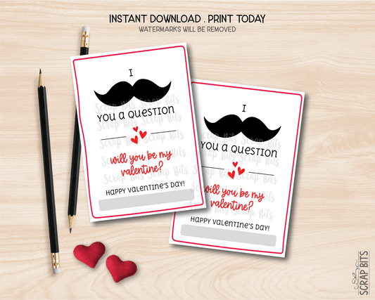 Mustache Valentines, I Mustache You A Question, Printable Classroom Exchange Cards, Instant Download - Scrap Bits