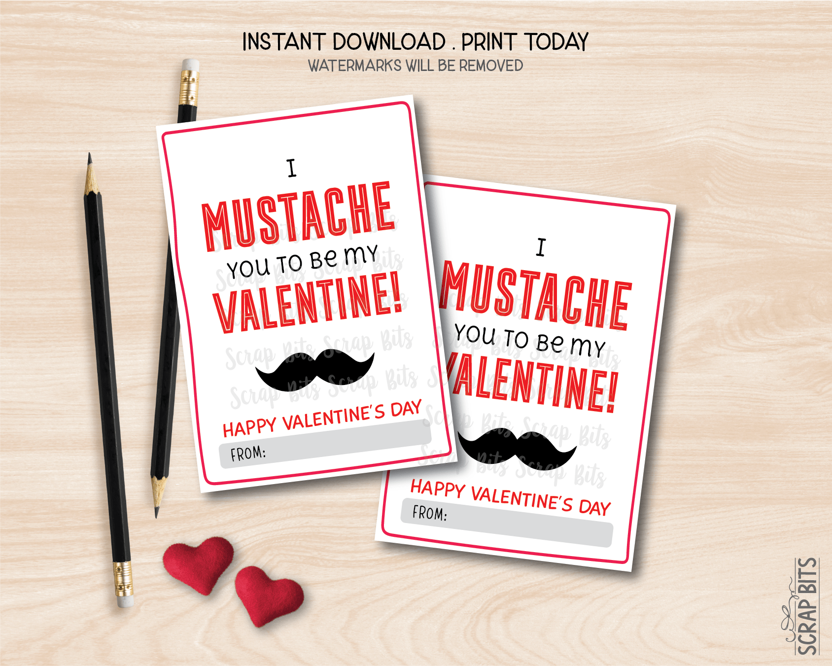Mustache Valentines, I Mustache You To Be My Valentine, Printable Classroom Exchange Cards, Instant Download - Scrap Bits