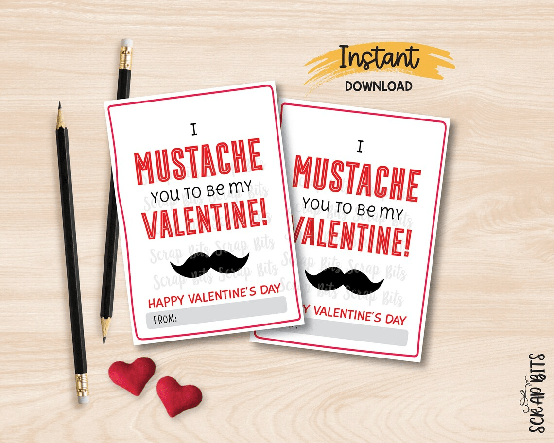 Mustache Valentines, I Mustache You To Be My Valentine, Printable Classroom Valentines, Instant Download - Scrap Bits