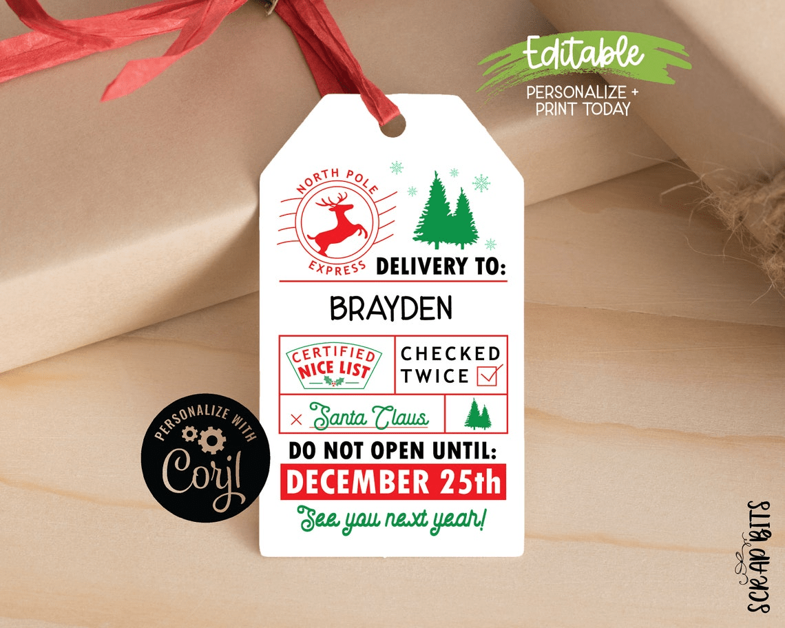 North Pole Do Not Open Until Tags, Printable From Santa Christmas Gift Labels . Instant Download Editable Template - Scrap Bits