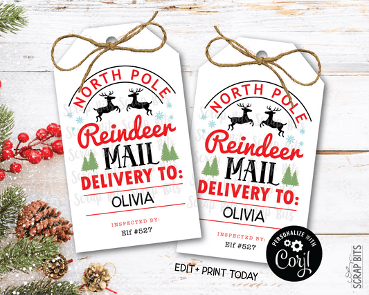 North Pole Reindeer Mail Tags, Printable From Santa Christmas Gift Labels . Instant Download Editable Template - Scrap Bits