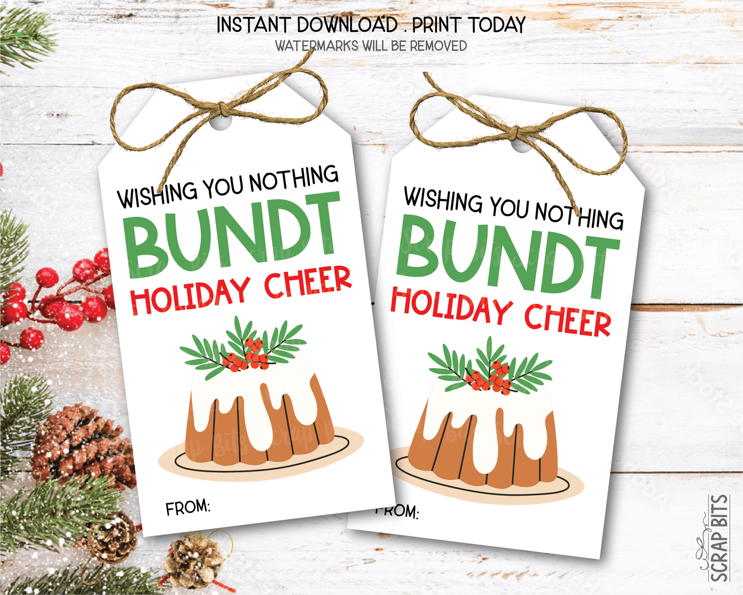 Nothing Bundt Holiday Cheer, Christmas Gift Tags, Instant Download - Scrap Bits
