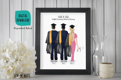 Nurse Friends Graduation Print, Custom Nursing Graduation Gift . Personalized Digital Portrait Print - Scrap Bits