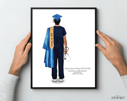 Nurse (Male) Graduation Portrait Print, Custom Digital Drawing - Scrap Bits