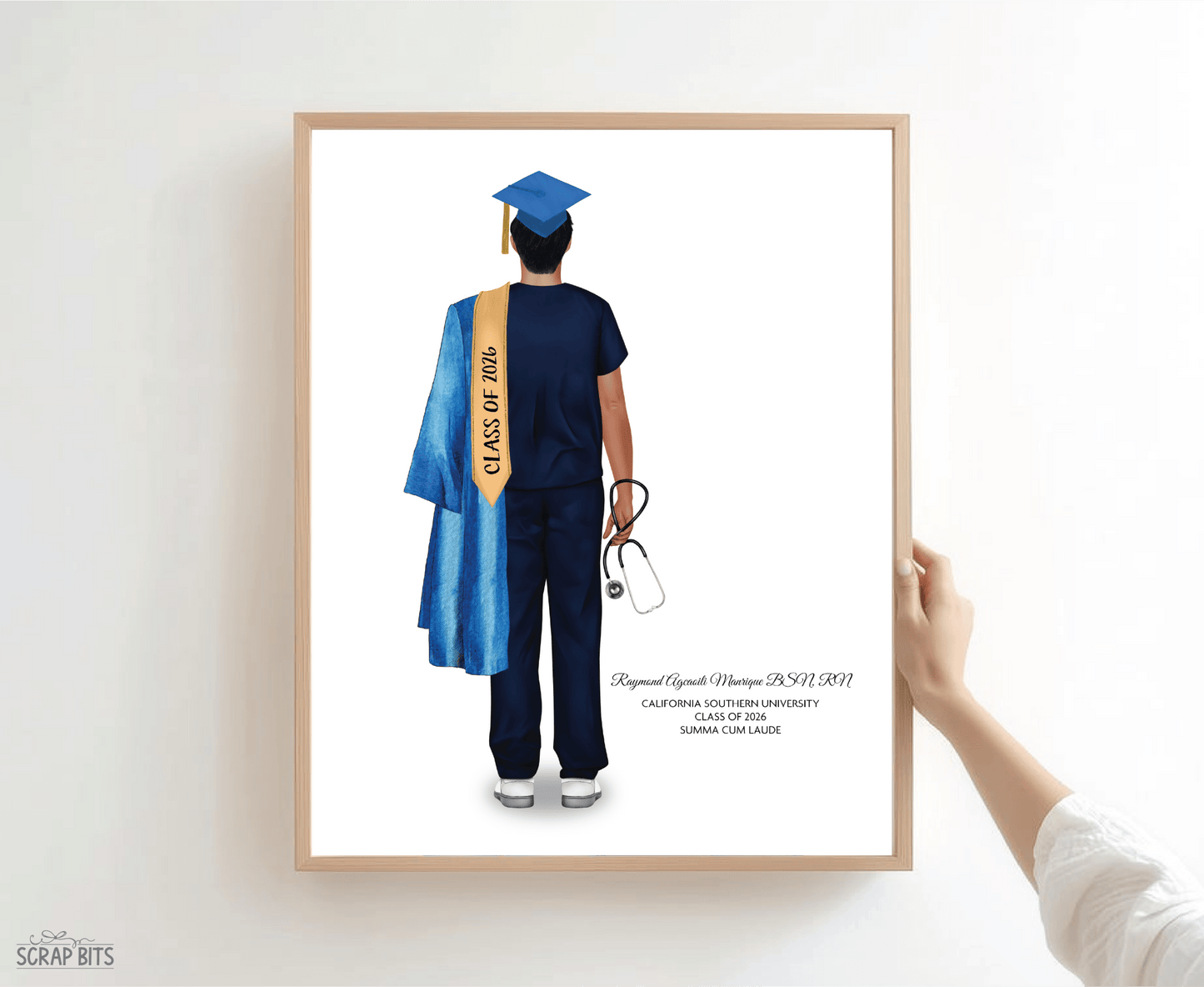 Nurse (Male) Graduation Portrait Print, Custom Digital Drawing - Scrap Bits