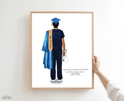 Nurse (Male) Graduation Portrait Print, Custom Digital Drawing - Scrap Bits