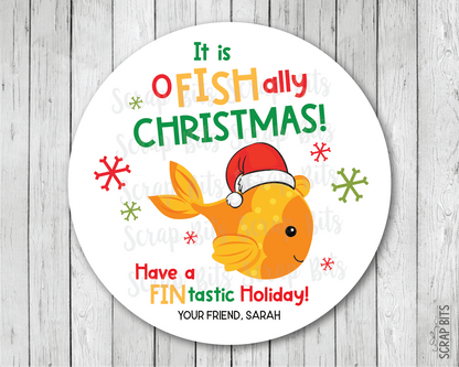 O Fish Ally Christmas Stickers, Personalized Goldfish Snack Bag Labels - Scrap Bits