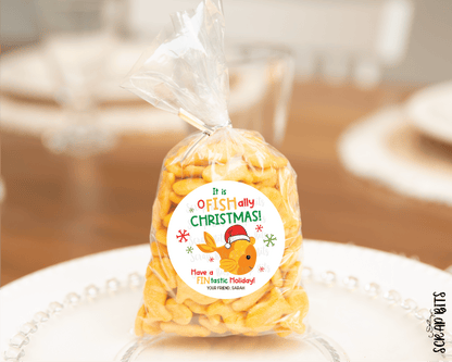 O Fish Ally Christmas Stickers, Personalized Goldfish Snack Bag Labels - Scrap Bits