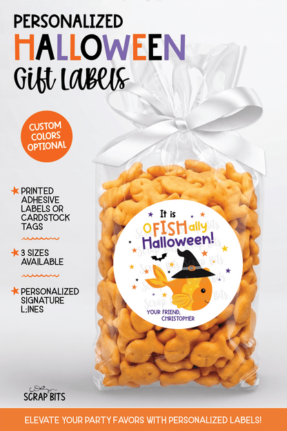 O-Fish-Ally Halloween Gift Stickers or Tags, Goldfish Treat Bag Labels - Scrap Bits