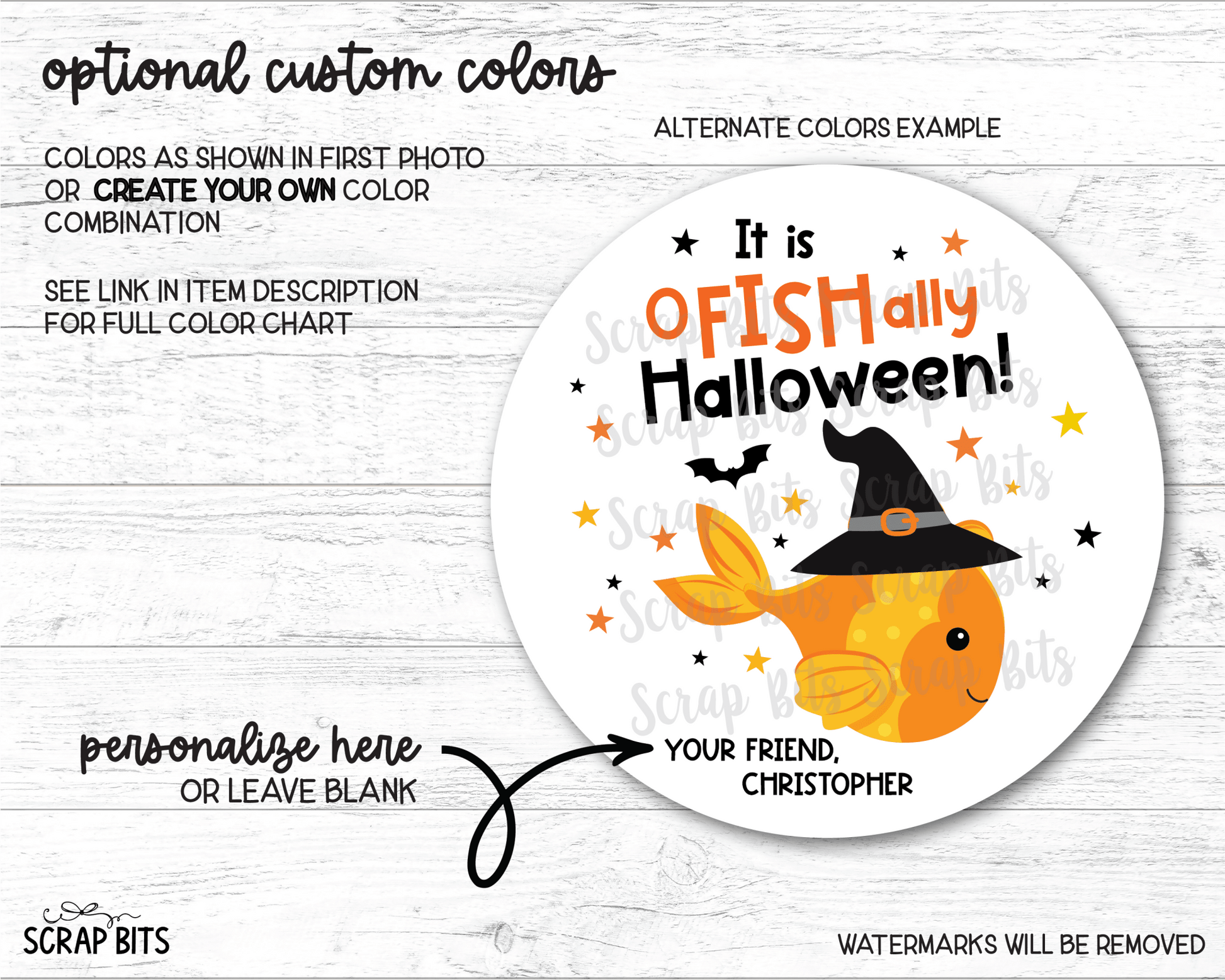 O-Fish-Ally Halloween Gift Stickers or Tags, Goldfish Treat Bag Labels - Scrap Bits