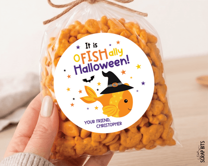 O-Fish-Ally Halloween Gift Stickers or Tags, Goldfish Treat Bag Labels - Scrap Bits