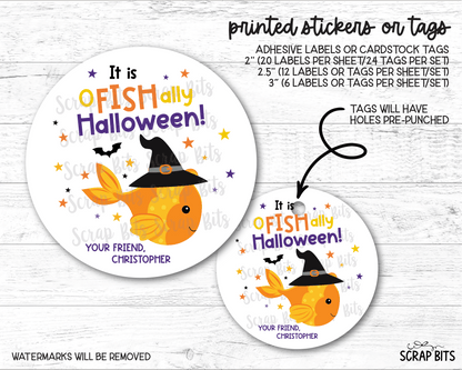 O-Fish-Ally Halloween Gift Stickers or Tags, Goldfish Treat Bag Labels - Scrap Bits