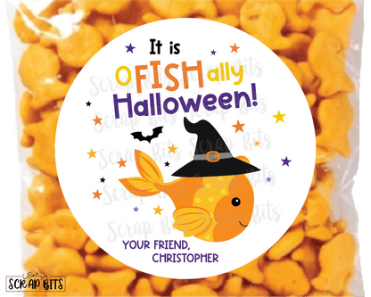 O-Fish-Ally Halloween Gift Stickers or Tags, Goldfish Treat Bag Labels - Scrap Bits