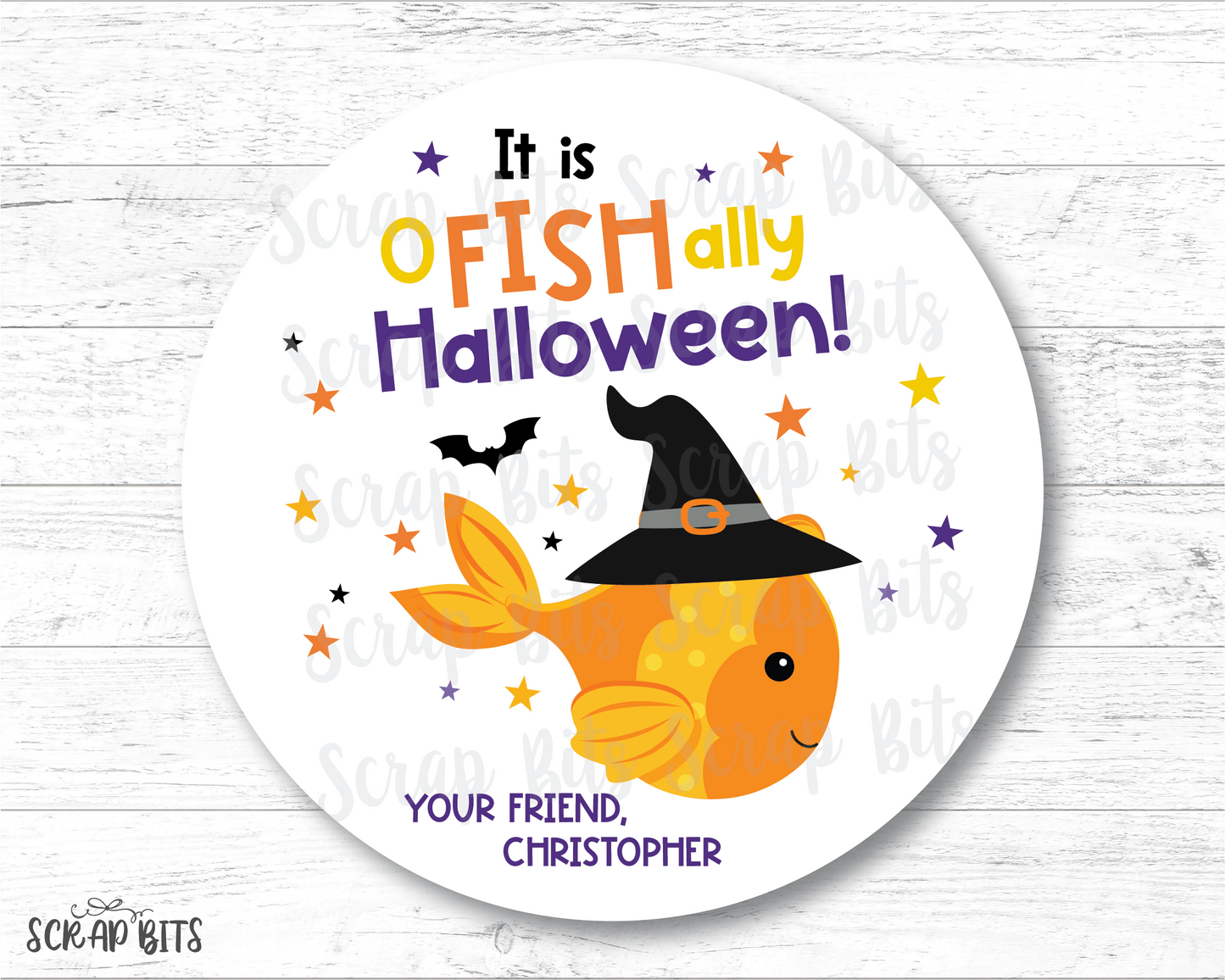 O - Fish - Ally Halloween Stickers, Goldfish Snack Bag Labels - Scrap Bits